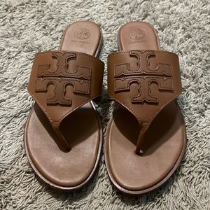 Size 10 Tory burch west on logo thong sandal calf leather in royal tan